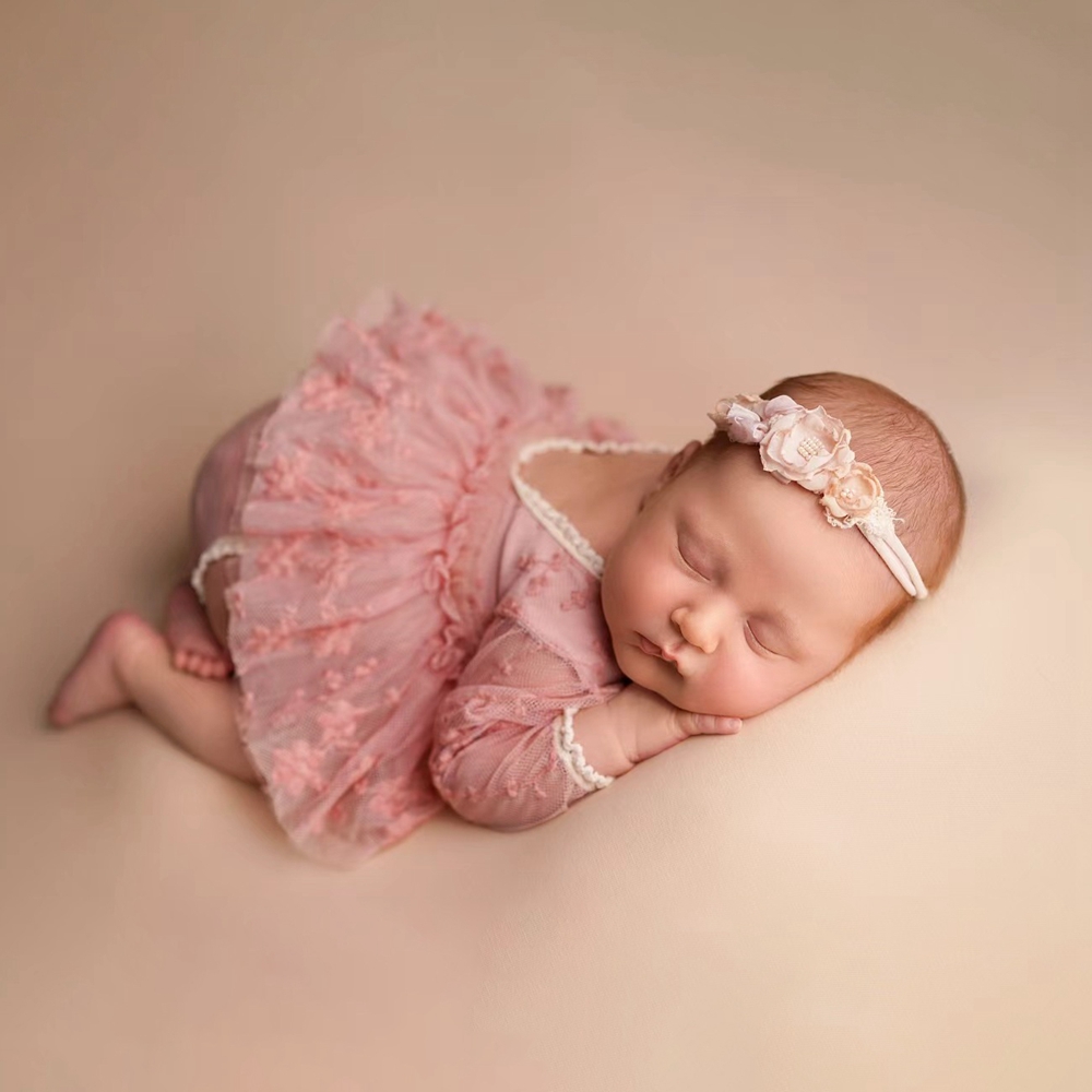 Newborn Baby Girl Romper Floral - 女の赤ちゃんチュチュドレスピンクレース花柄刺繍長袖ロンパース新生児写真撮影衣装写真撮影