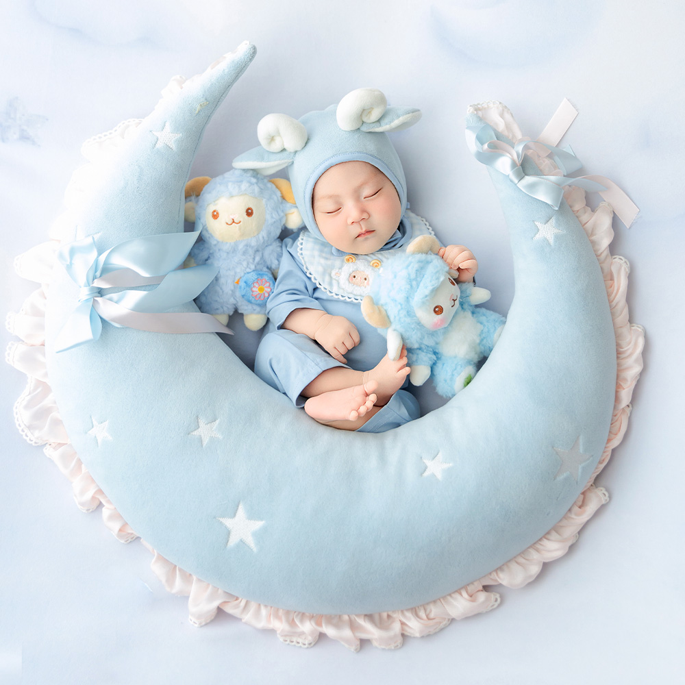 Infant Photography Props Outfit - かわいい羊の新生児写真撮影用小道具セット 月型ポーズ枕 子羊コスチューム帽子セット 乳児スタジオ写真撮影用アクセサリー