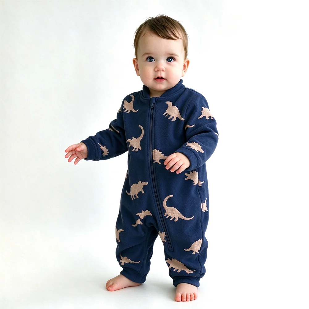 柔らかく暖かいベビーフリース素材のつなぎ。かわいい恐竜柄の新 - Cotton Baby Onesies Zipper のレビューと価格