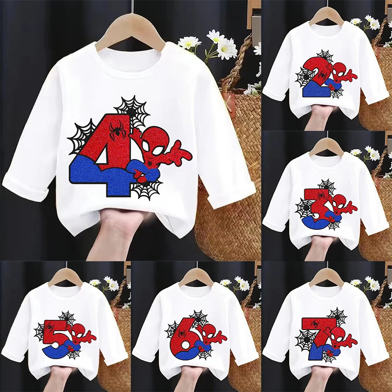 新作 スパイダーマン柄 長袖Tシャツ、子供用、誕生日や数字を - Baby Clothes のレビューと価格