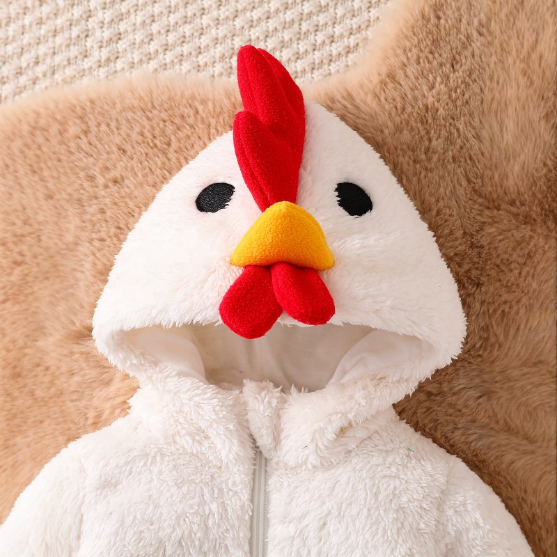 新生児用ホワイトチキン柄ロンパース フード付きボディスーツ  - Cotton Baby Onesies Zipper のレビューと価格